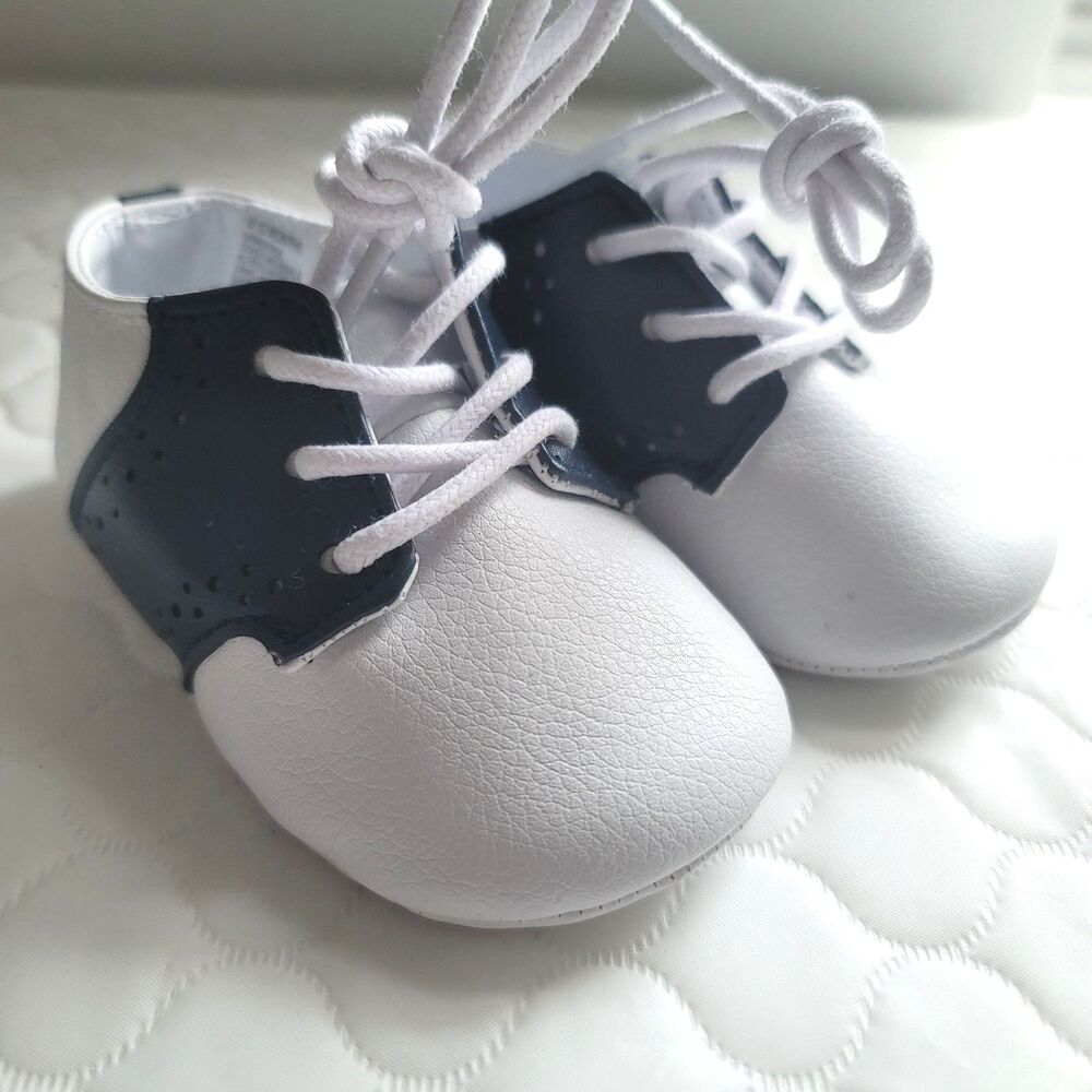 Janie and Jack White Navy Baby Boys Oxford Shoes Size 6-12M